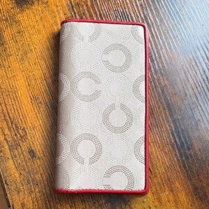 Coach Beige Signature Continental Wallet with Red Trim